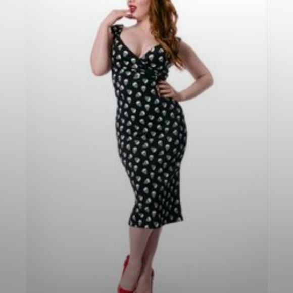 Black ROCK STEADY Rockabilly Wiggle Dress - S